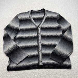 ATM Womens Cardigan Wool Blend Black Grey Ombre Stretch Button Front Sweater XL